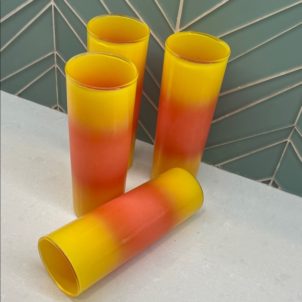 Vibrant MCM Vintage Blendo Yellow & Orange Ombré Highball Glasses Candy corn